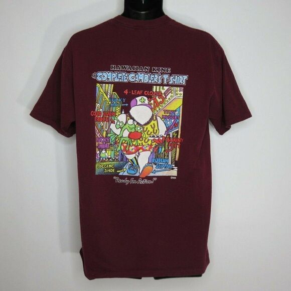 Vintage 80's Hawaiian Kine Complete Gamblers T-Shirt Maroon Red Made USA L - Picture 2 of 7
